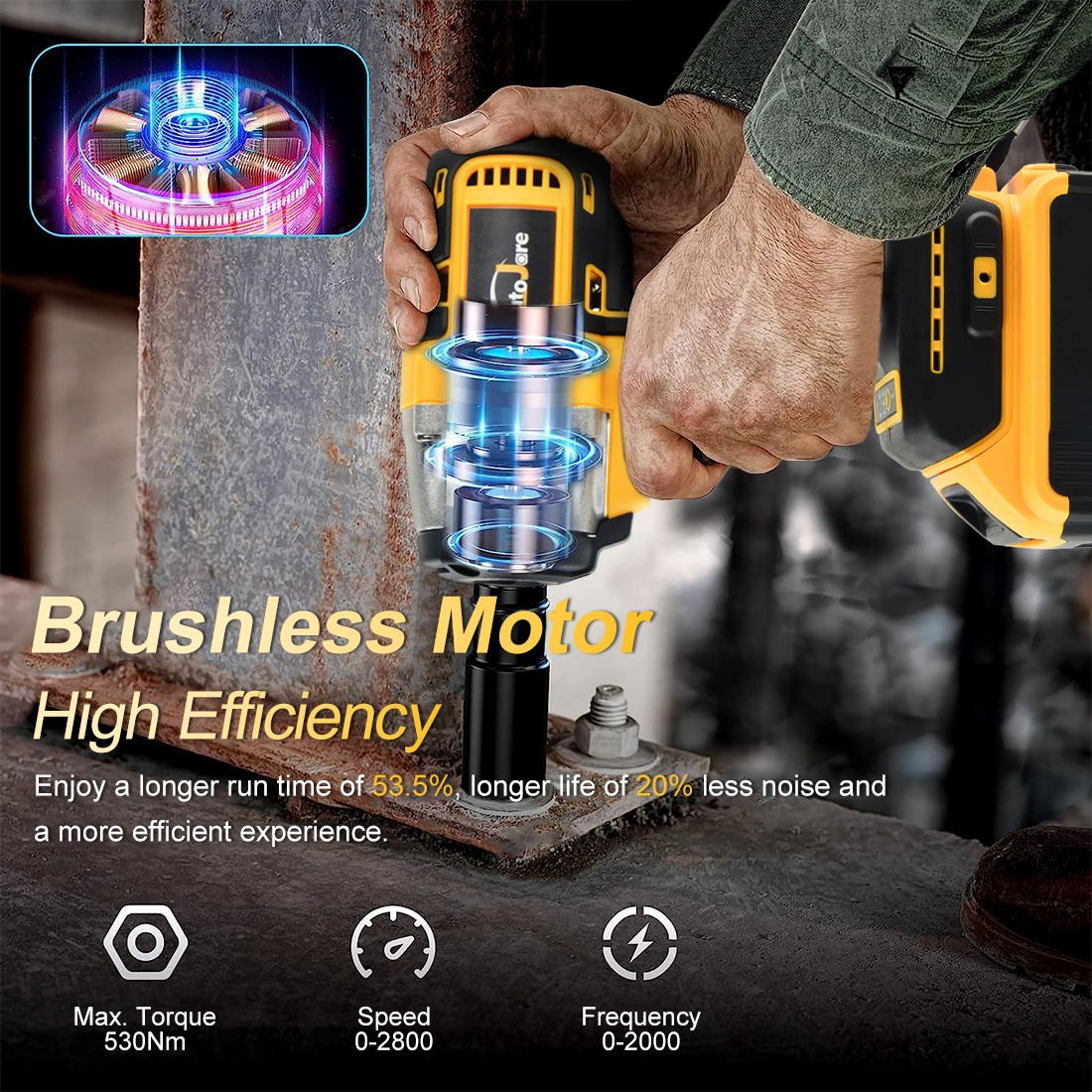 1/2&Prime; Brushless Cordless Impact Wrench for Dewalt 20V Max Battery (Tool Only)