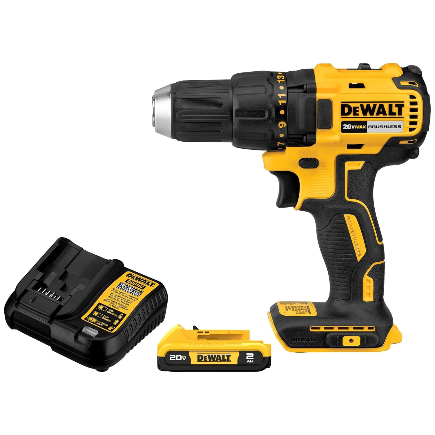 20V MAX Cordless Drill Driver Set, Electric Drill, Brushless 1/2 in 2 Speed, 2.0