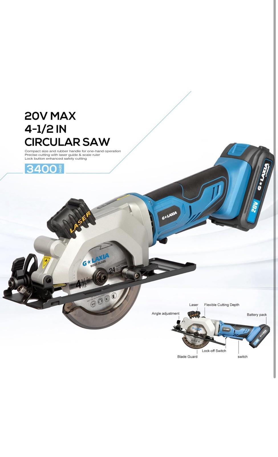 Mini Cordless Circular Saw 4-1/2&Prime; 3400RPM with Laser Guide New But Broken Handle