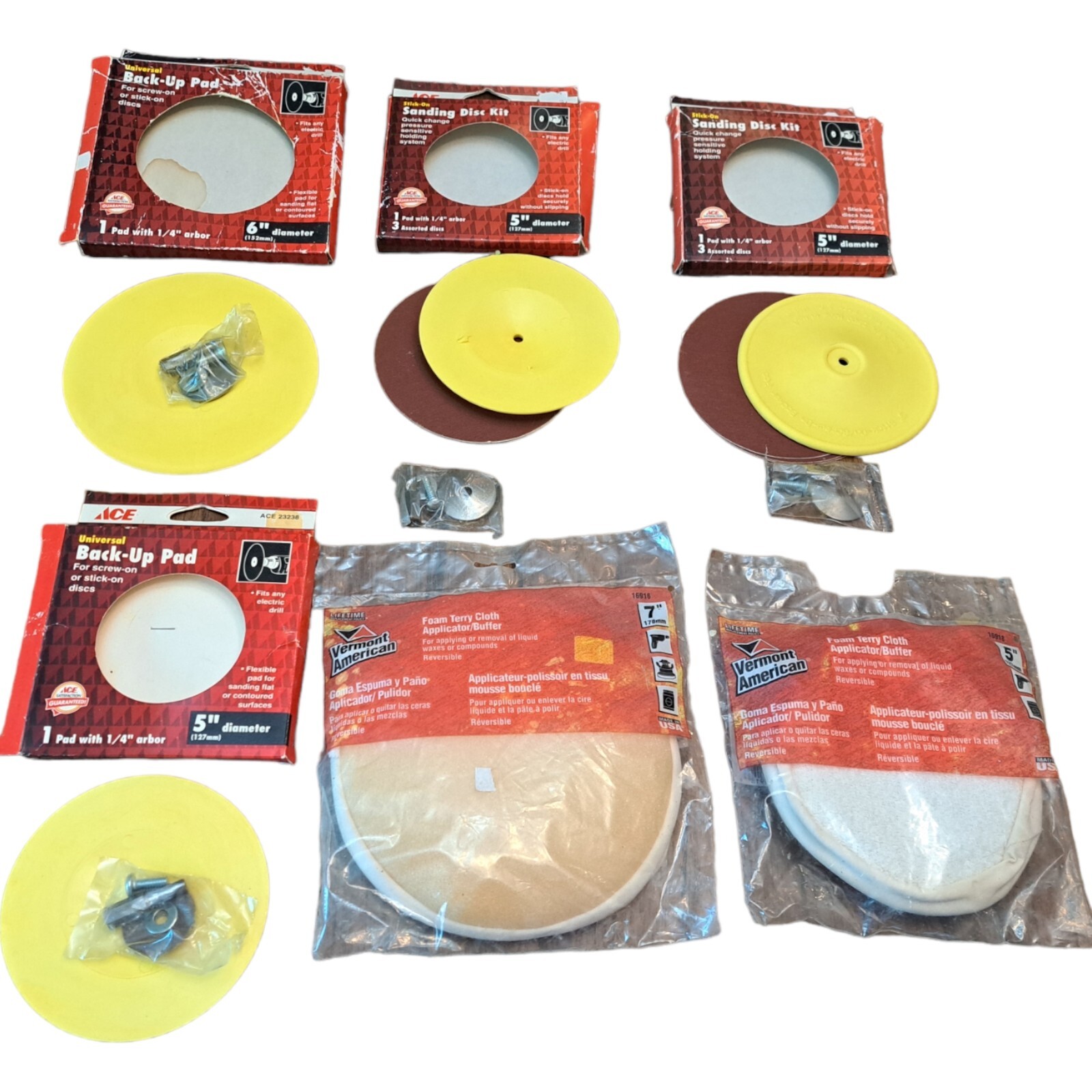 Ace Universal Back-up Pad 5/6&Prime; 3 pads with 1/4&Prime; arbor. 2 Foam Terry Cloth App.