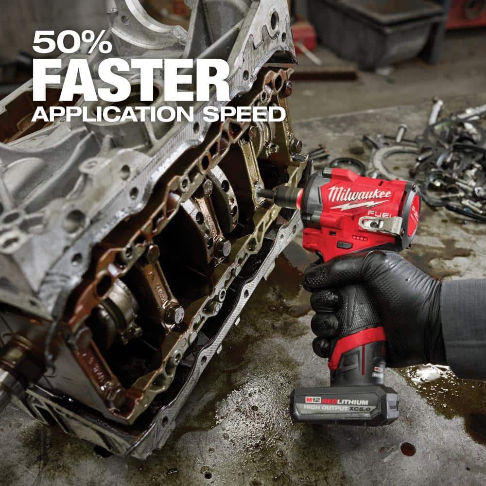 Milwaukee M12 FUEL 12V Brushless Cordless Stubby 3/8&Prime; Impact Wrench Kit 5.0Ah