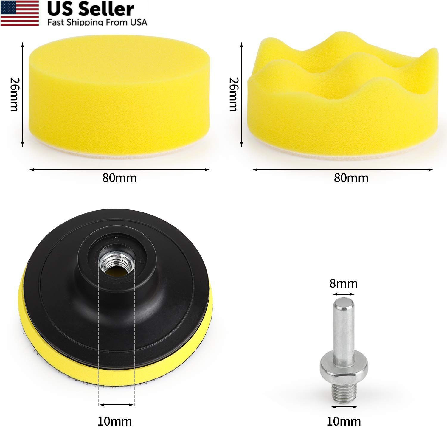 Kshineni 3 Inch Drill Buffing Pad, 11 Pcs Car Foam Polishing Pads 3Inch-11Pcs