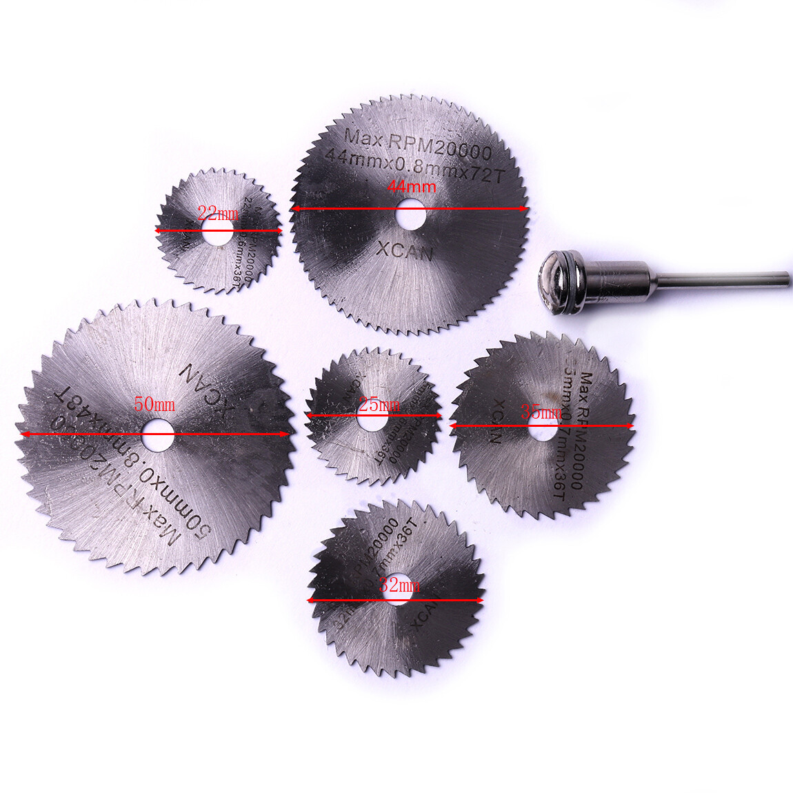 Screw Mandrel Rotary Tool Set 6xHss Circular Saw Blades Core Discs + 1/8&Prime; Shank