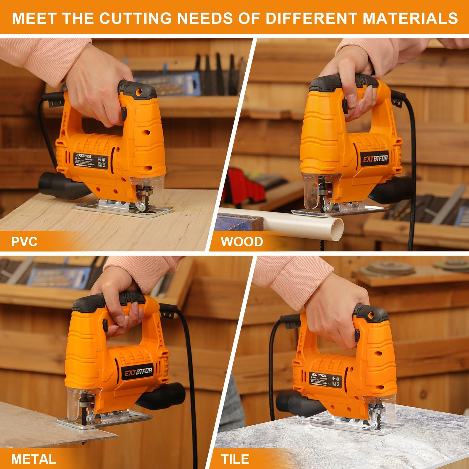 Extbtfor Jig Saw 350W 45° Bevel Cutting 0-3000RPM Wood Cutter Hand Saw