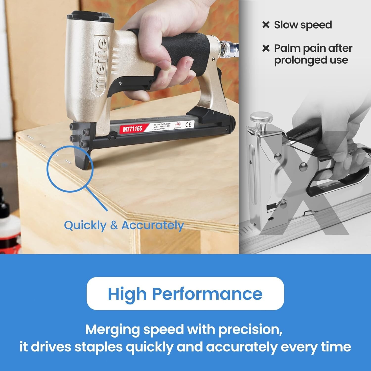 meite MT7116S Pneumatic Upholstery Stapler 22 Gauge 71 Series 3/8&Prime; Crown
