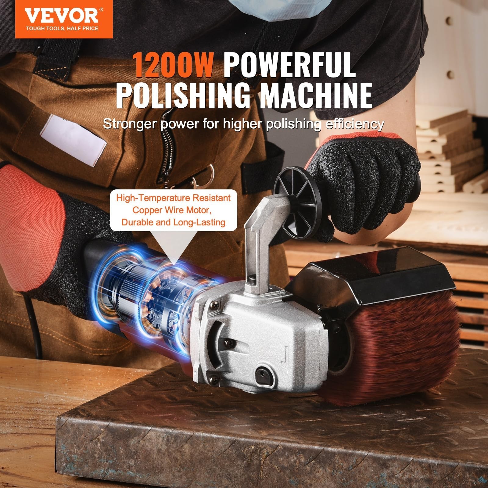 1200W Handheld Polishing Machine – 6 Speed Surface Conditioning Tool + 4 Wheels