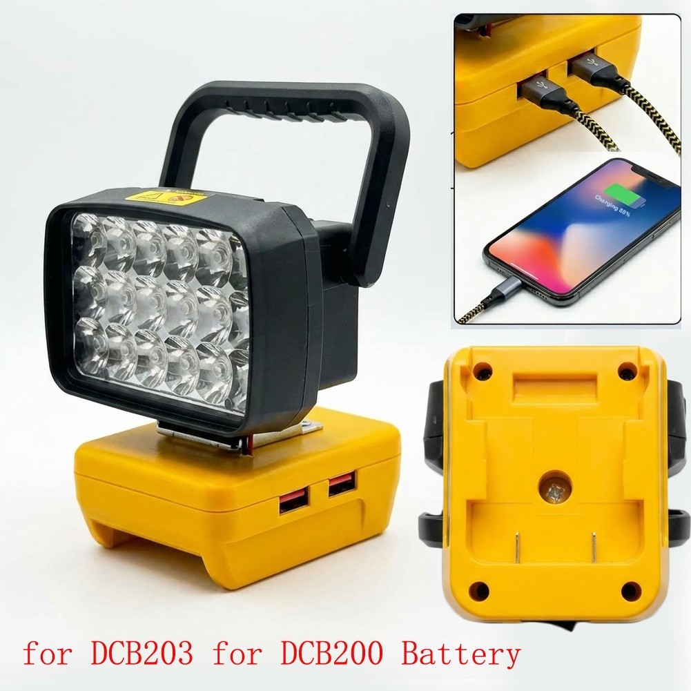 18W LED Work Light with 18 LED Beads Dual USB 5V 3.4A for 18V 20V Battery Use