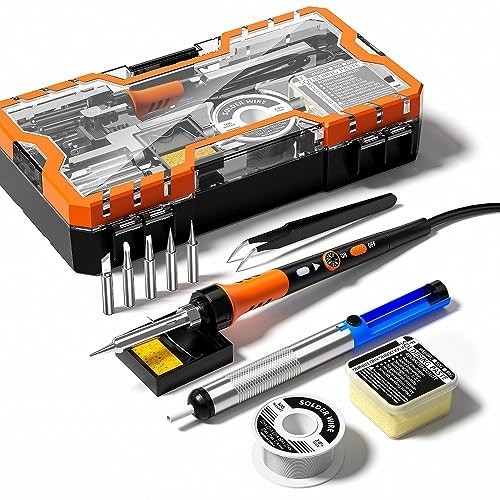 60W Soldering Iron Kit, Adjustable Temp 200-450°C, 12-in-1 Tool, Tips & Accessor