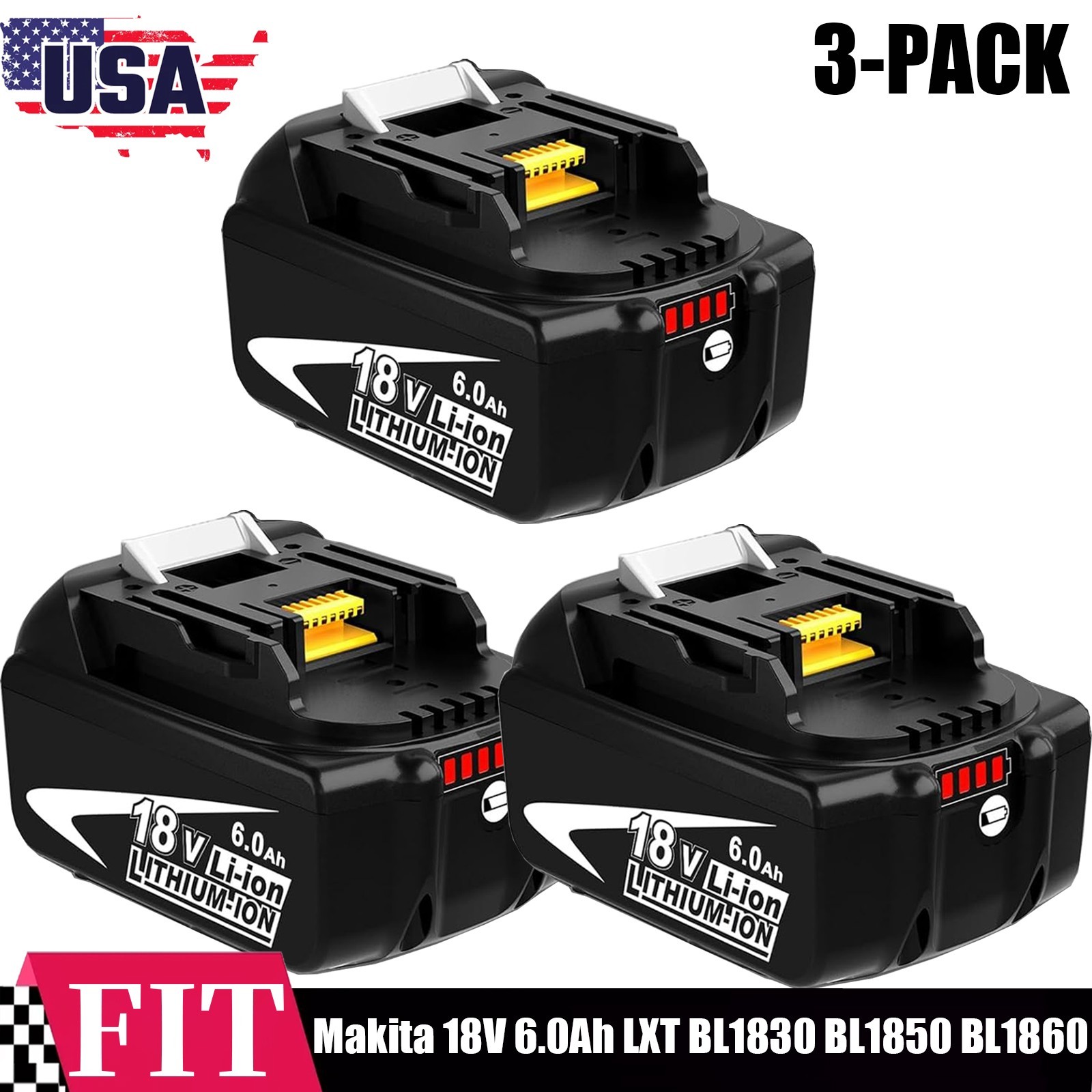 3-Pack 18V 6.0Ah For Makita 18Volt LXT BL1830 BL1850 BL1860 Lithium-Ion Battery