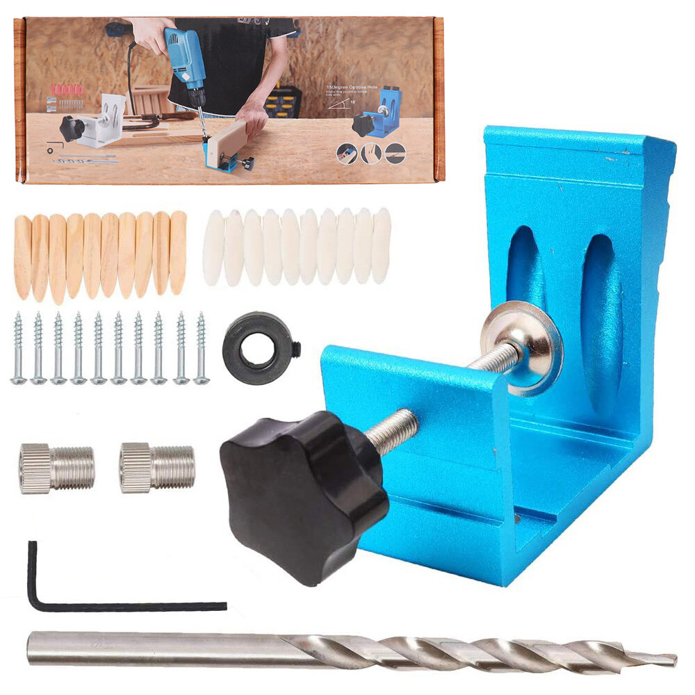 46PCS Pocket Hole Jig Kits Dowel Drills Joinery Screw Carpenter Woodworking Tool