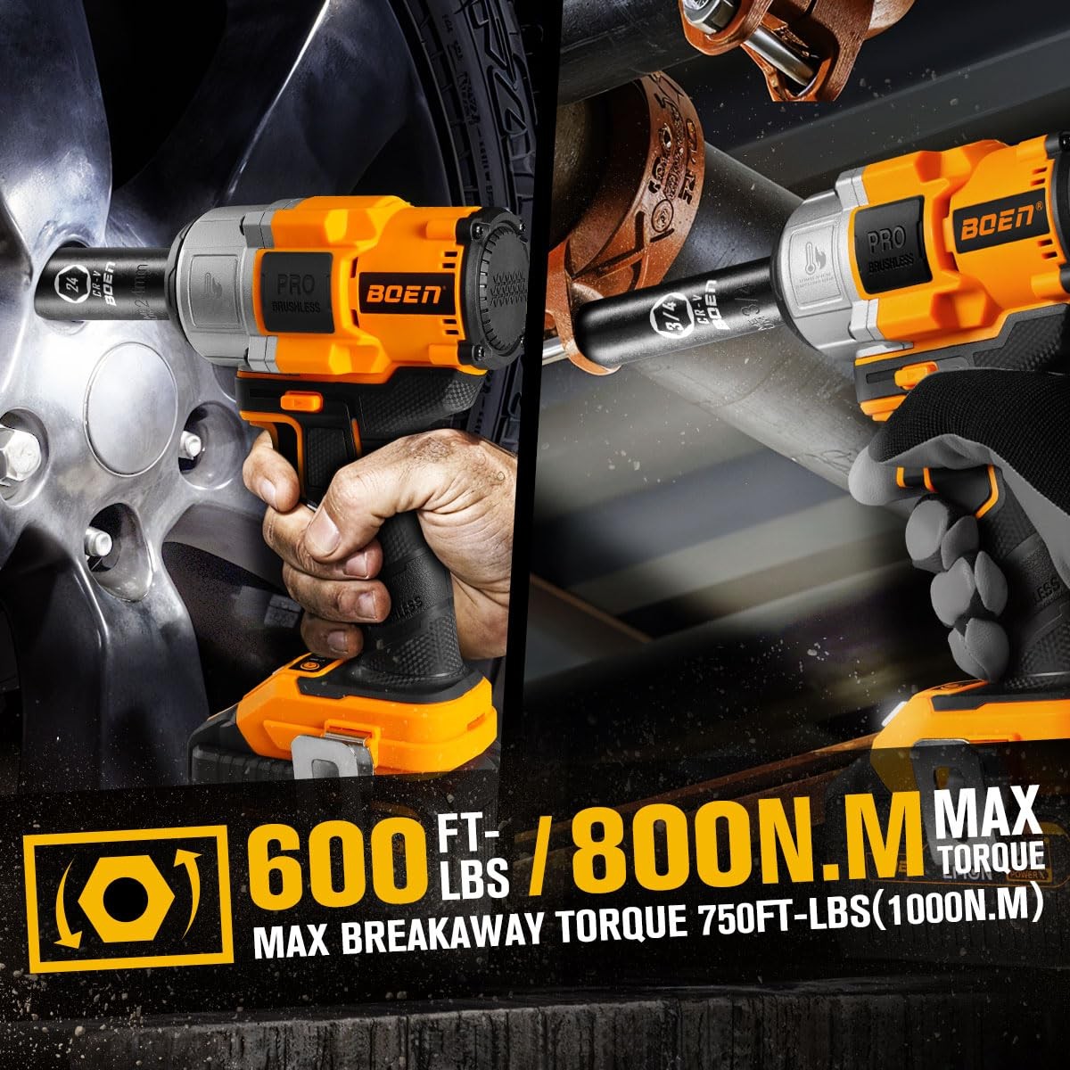 Cordless Impact Wrench 1/2 inch, 600FT-LBS(800N.m), Brushless Electric Impact…