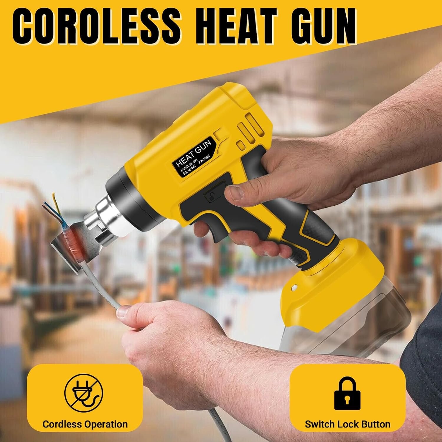 Heat Gun Hot Air Gun For Dewalt 18V Battery Power Heater Tools 360W+4 X Nozzles