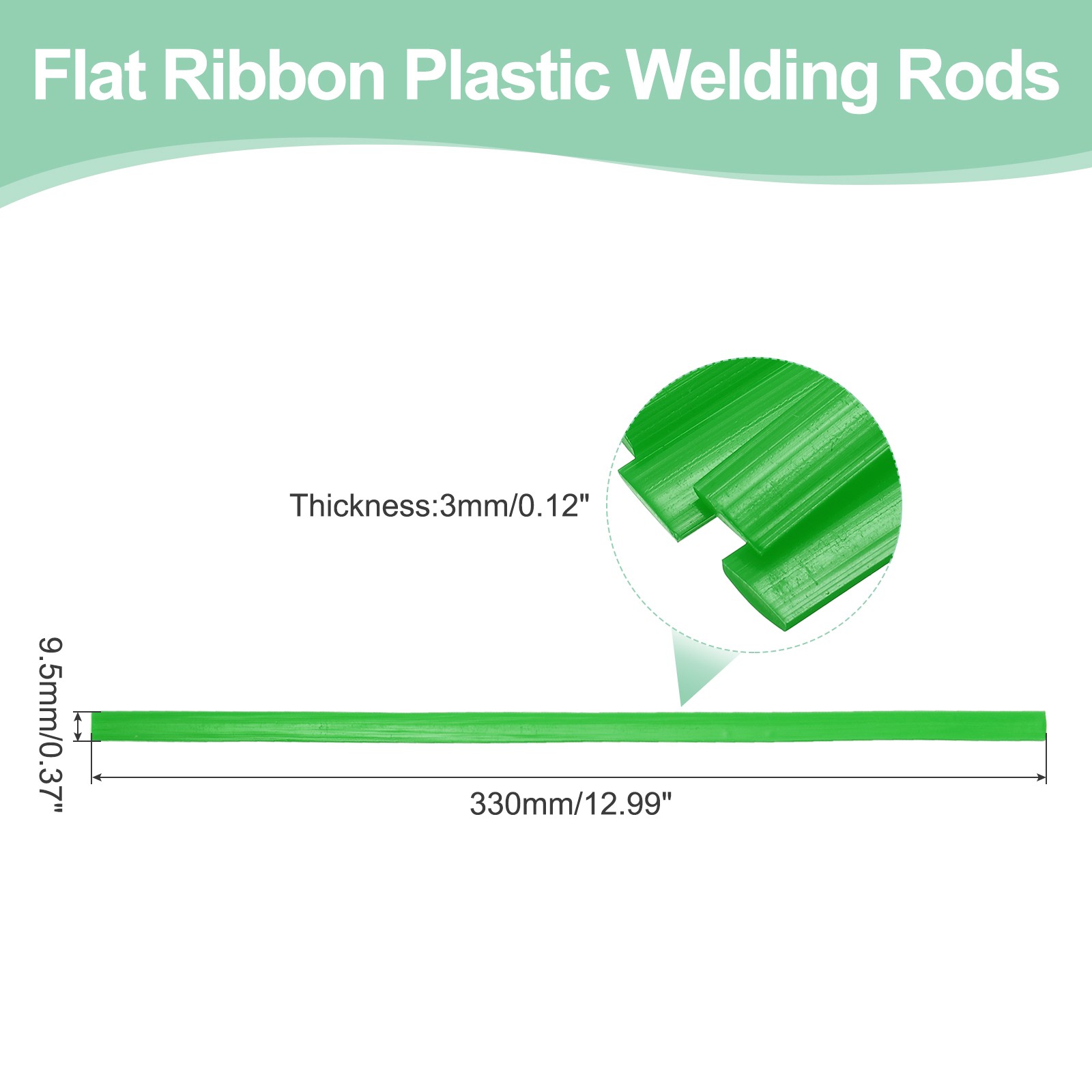 15 Pcs Green Plastic Welding Rods 9.5mm x 330mm HDPE Strip(0.4inch x 13inch)