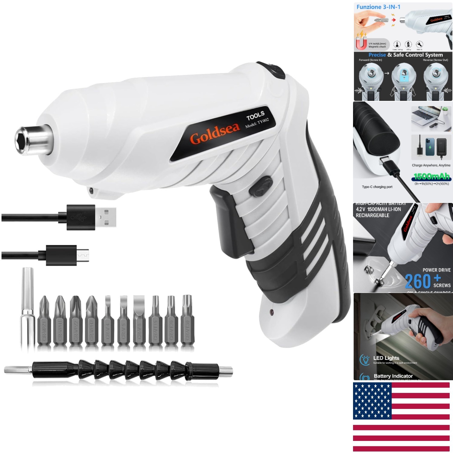 Electric Manual Screwdriver with Forward/Reverse Switch & 60 Min Battery Life