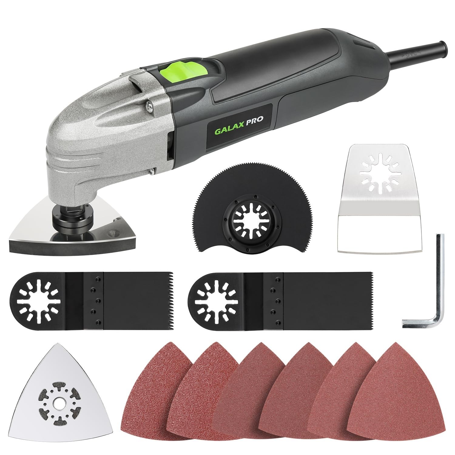 22000 OPM Oscillating Multi Tool, 3° Angle, 3 Saw Blades, Sanding Plate & Papers