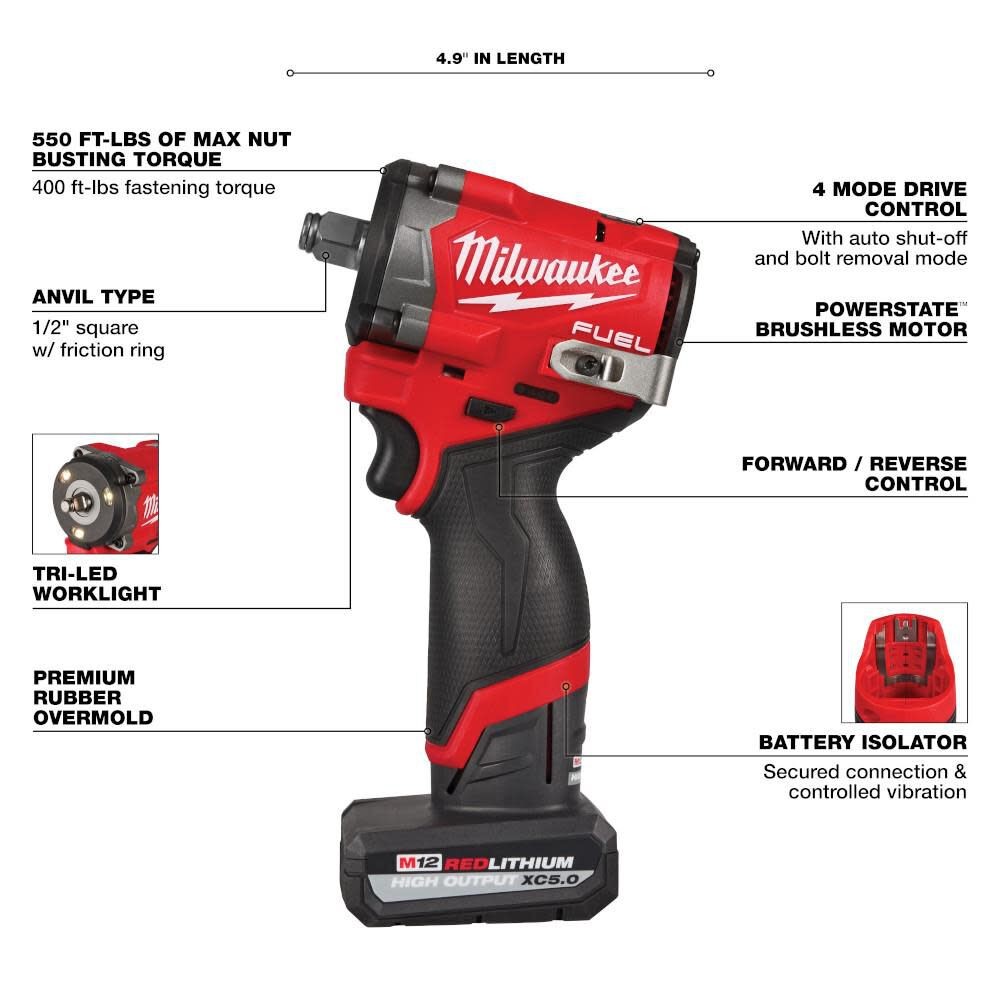 Milwaukee M12 Fuel Stubby 1/2 Inch Impact Wrench Kit
