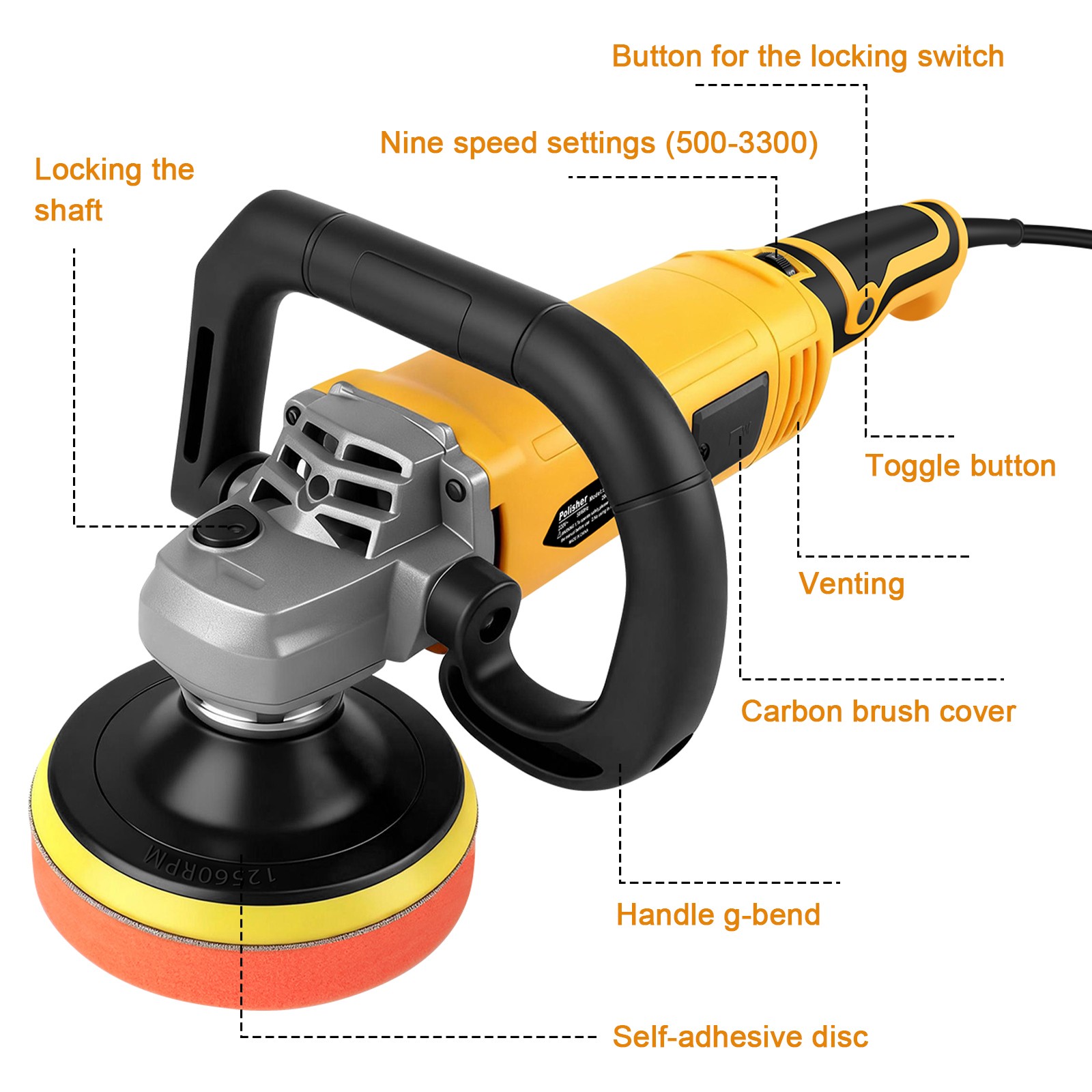 2000W Car Buffer Polisher Waxer Rotary 5&Prime; 6&Prime; 7&Prime; Backing Plate Polishing Machine