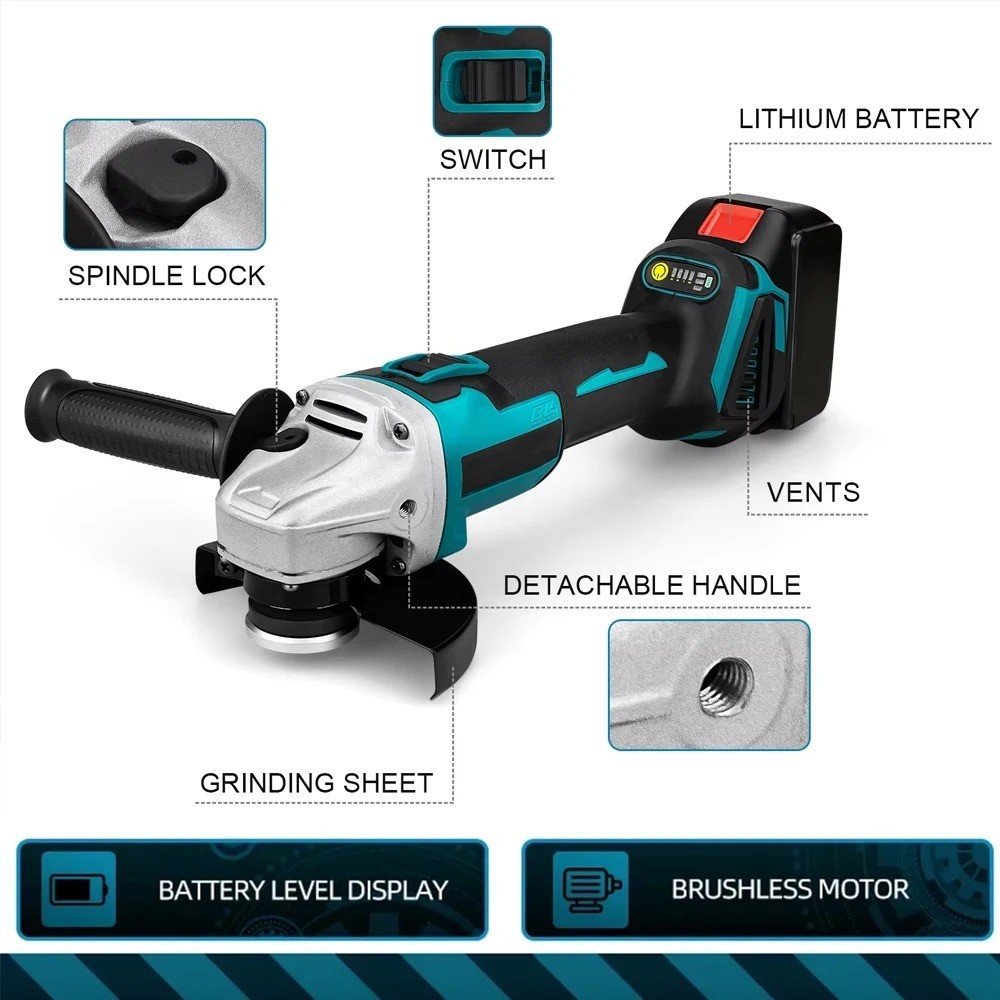 Cordless 125mm Power Angle Grinder for Makita 18V Max Battery Brushless 9000 RPM