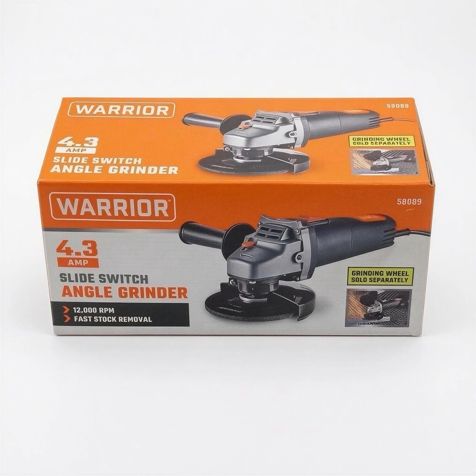 WARRIOR 4-1/2” Angle Grinder 4.3 Amp 12000 RPM Slide Switch Metal Cutter