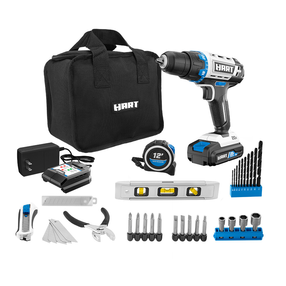 HART 20-Volt Cordless 36-Pcs, Project Kit 10-inch Bag 1.5Ah Lithium-Ion Battery
