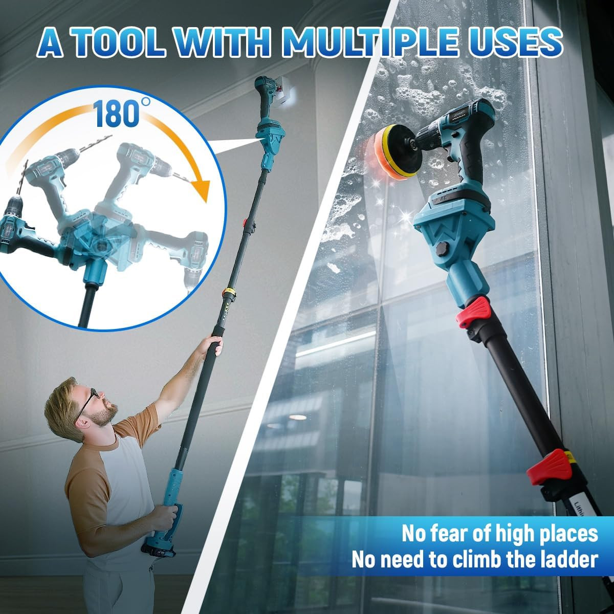 Cordless Telescoping Cleaning Tools&Power Drill with 2-Max 20V Batteries and 2.0