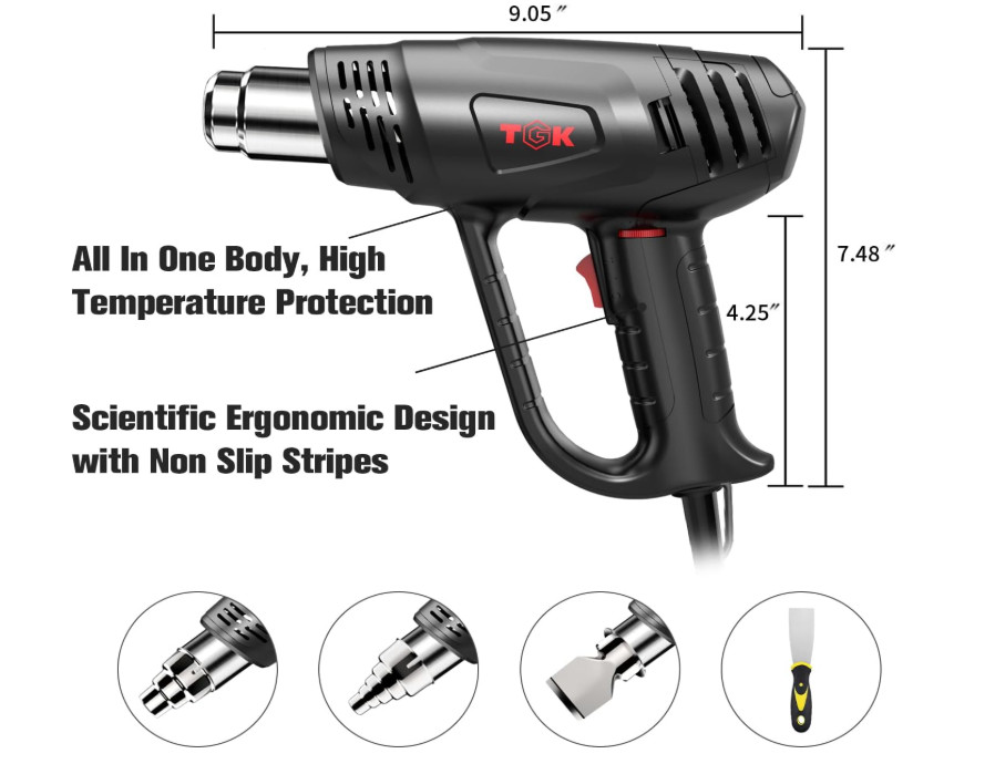 Kit Pistola de Calor 1800W para Resina Pintura y Tubos Termorretráctiles