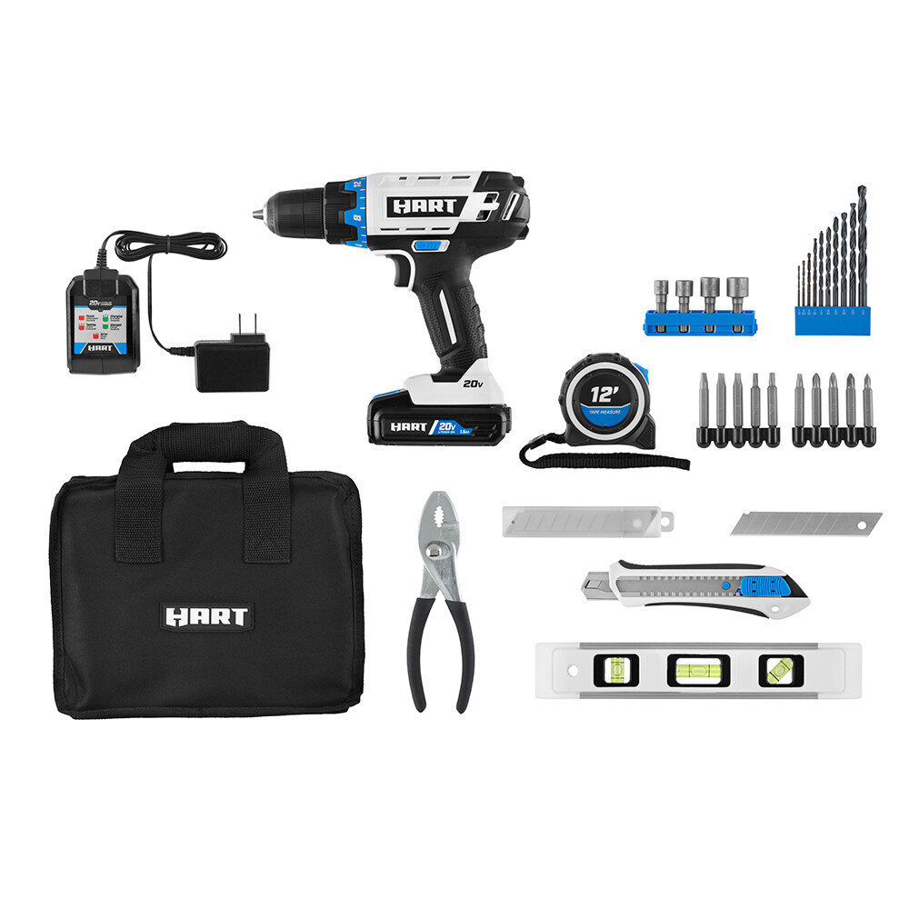 HART 20-Volt Cordless 36-Pcs, Project Kit 10-inch Bag 1.5Ah Lithium-Ion Battery