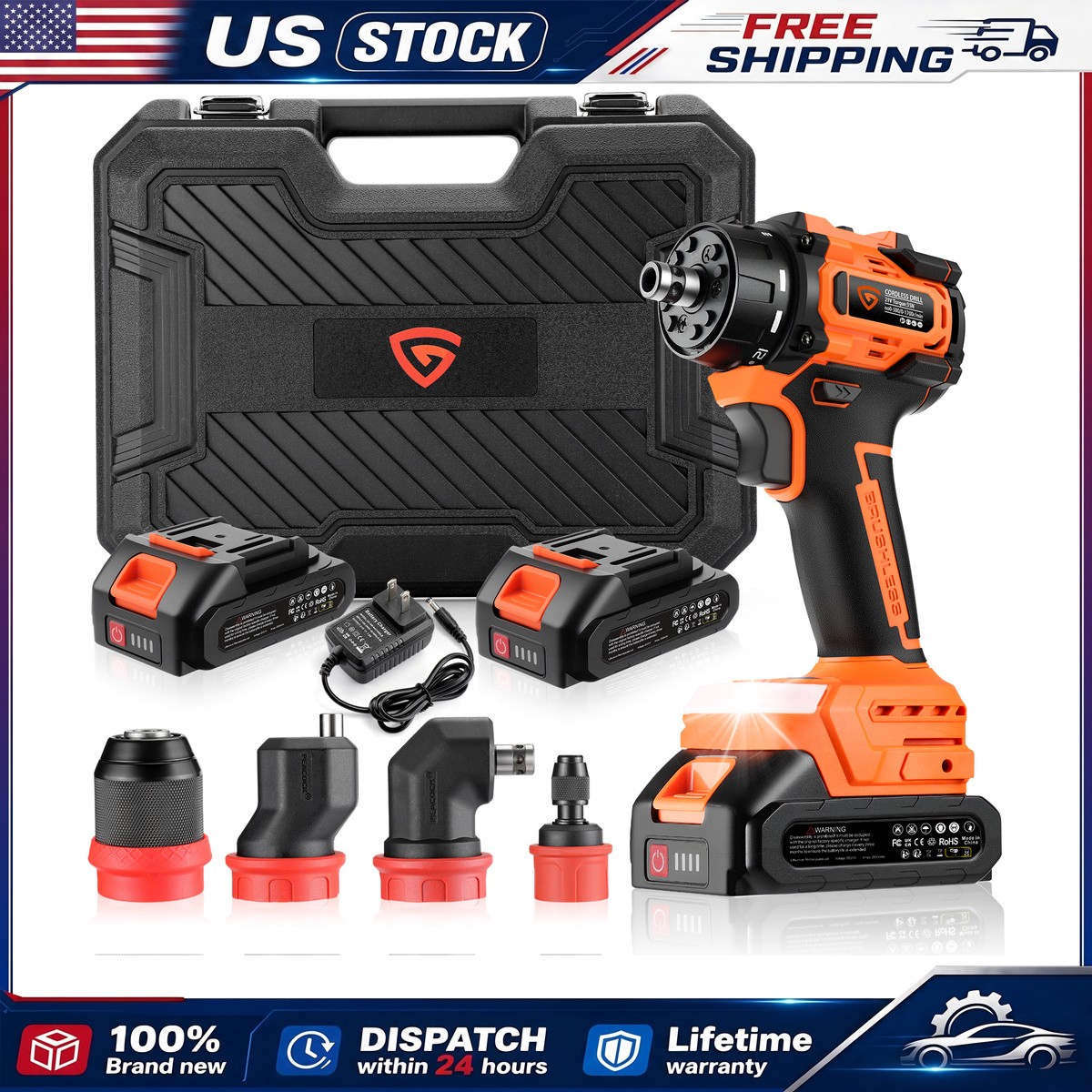 Heavy Duty Impact Wrench 1500Nm 1107Ft-lbs 2×4.0Ah Battery Auto Repair GEARZAAR