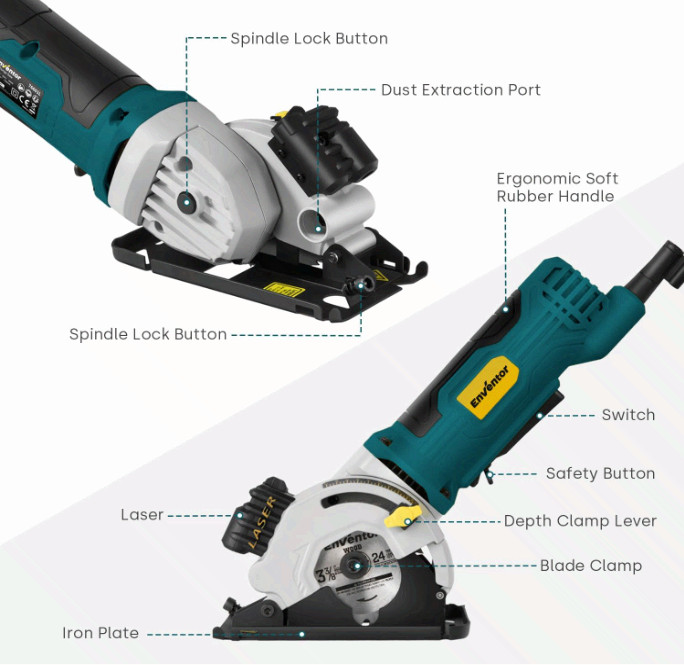 4.8A Mini Circular Saw with Laser Guide, 4000RPM, 3 Blades