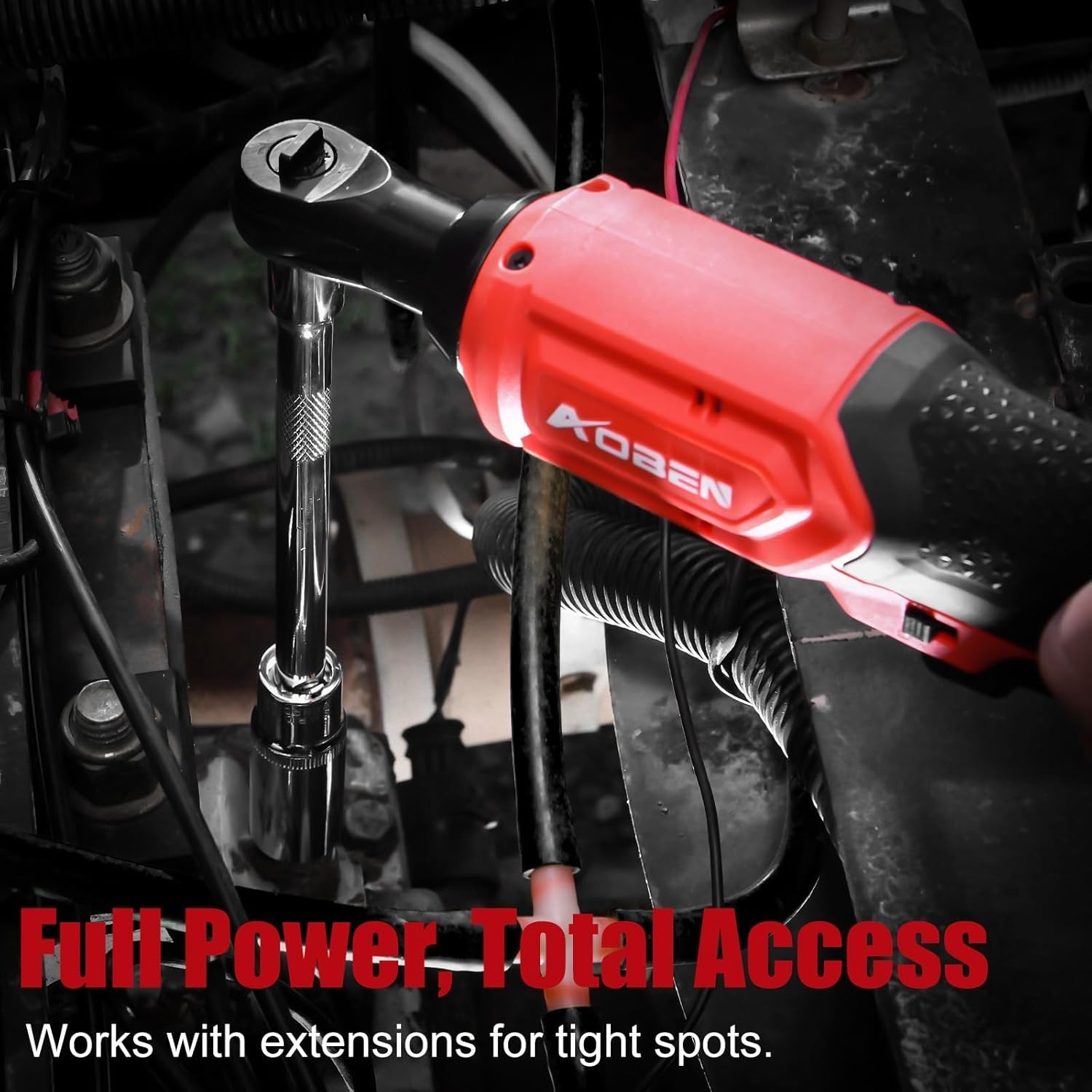 Powerful 60 Ft-lbs 20V Cordless Ratchet Wrench Kit with LED Light & Safety Lock