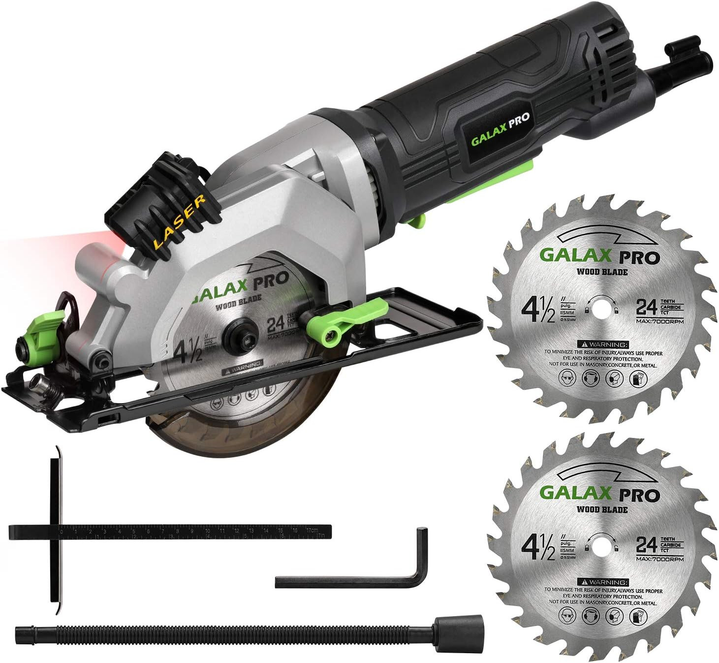 4Amp 3500RPM Circular Saw with Laser Guide, Max. Cutting Depth1-11/16&Prime;(90°), 1-1