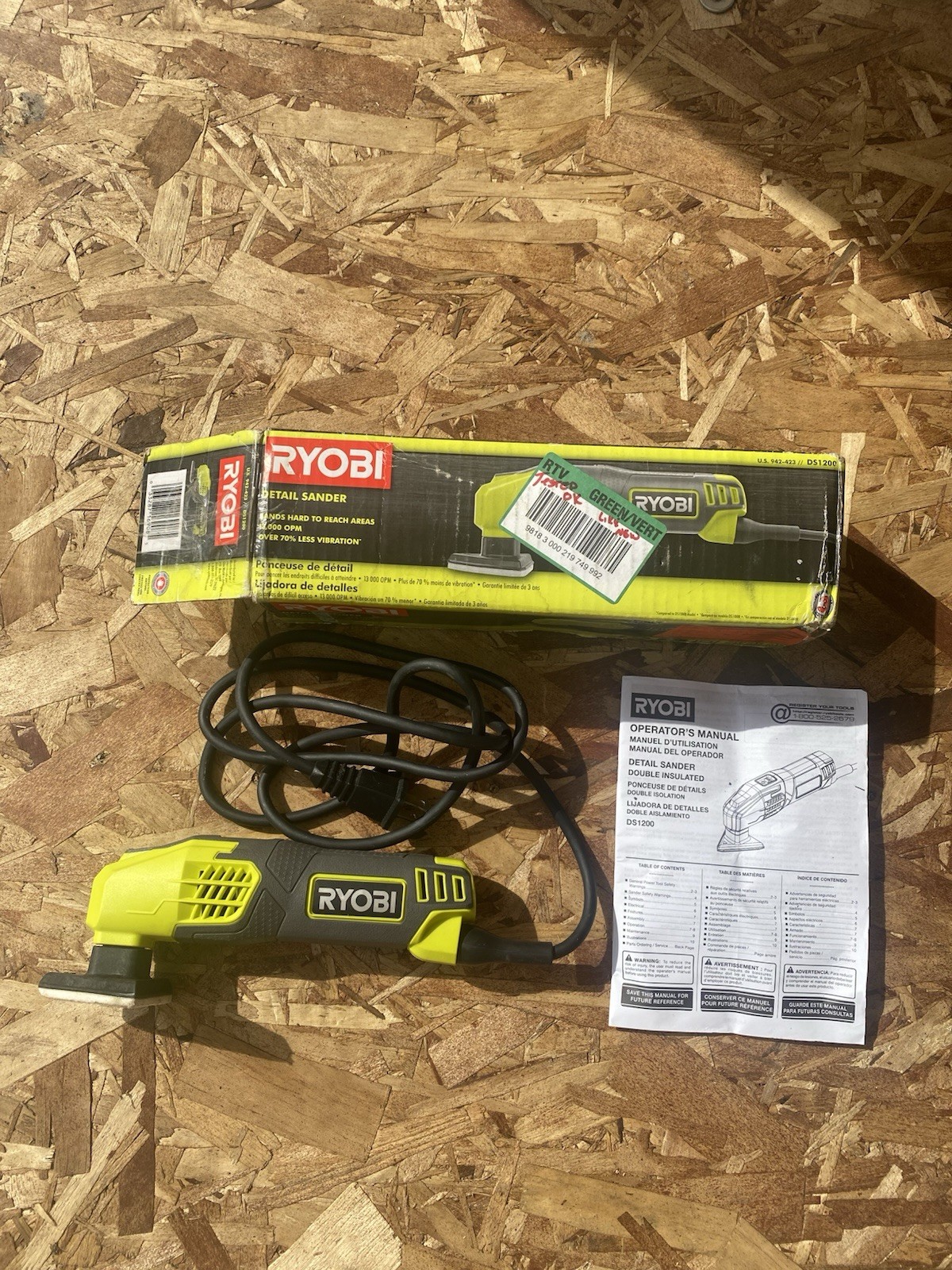 Ryobi Detail Sander 942-423 DS1200 Corded Tool Triangular Head Sandpaper Manual
