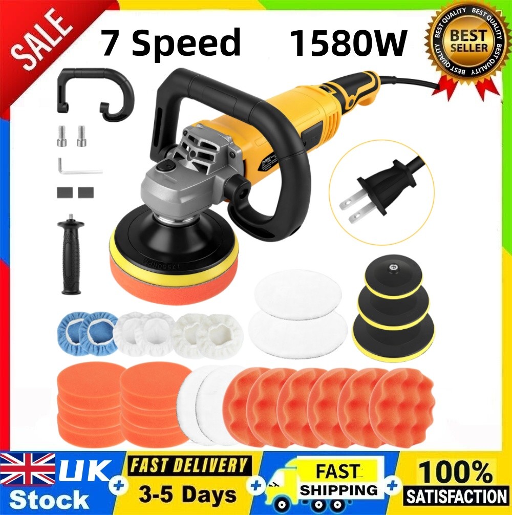 7&Prime; 2000W Car Polisher Buffer Polishing Machine Kit Waxing Tool Buffing Pad Set
