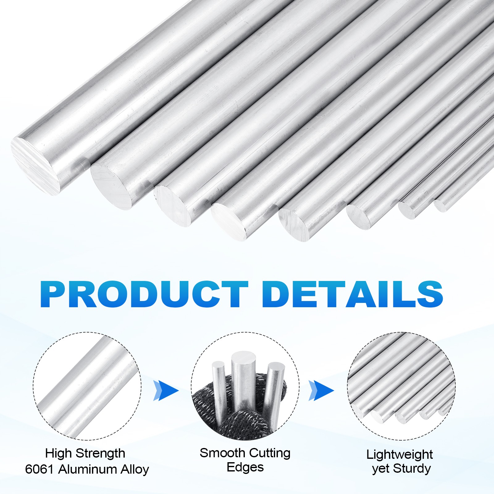 4 Pcs 6061 Aluminum Rod 9/32&Prime;(7mm) Dia 12&Prime;(305mm) Long, Silver Tone