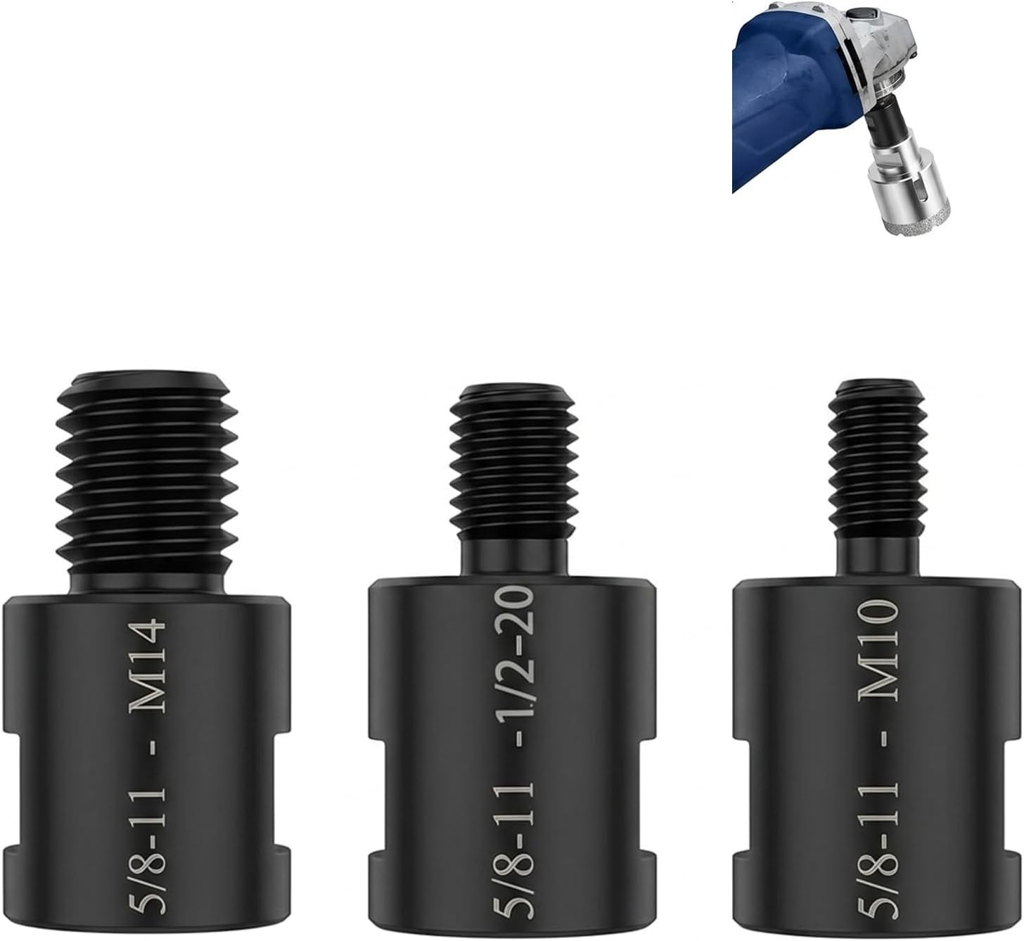 3PCS Angle Grinder Arbor Thread Adapter Kit, 5/8&Prime;-11 to M10, M14 & 1/2-20UNC Thr