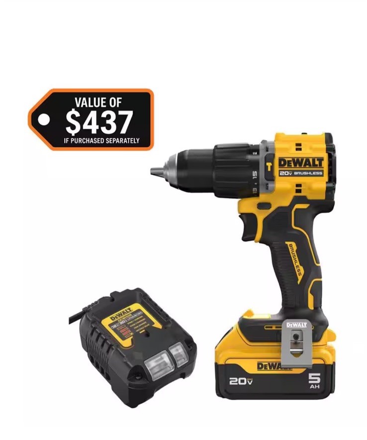DEWALT ATOMIC 20V Cordless 1/2 in. Hammer Drill Kit w/ 5.0 Ah Battery