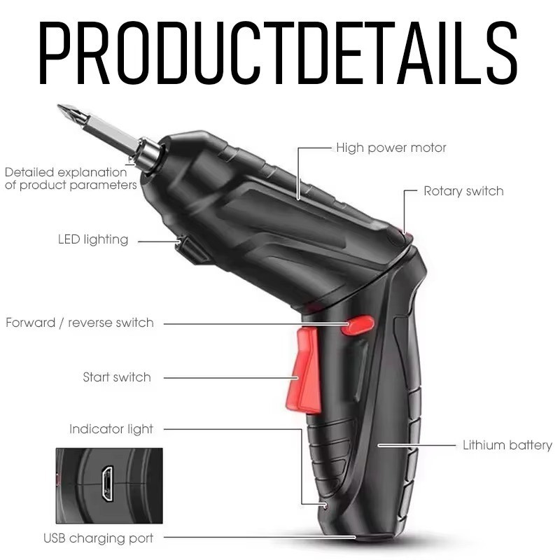 47 PCS 3.6V Electric Screw Driver Rechargeable Household Lithium Electric Drill