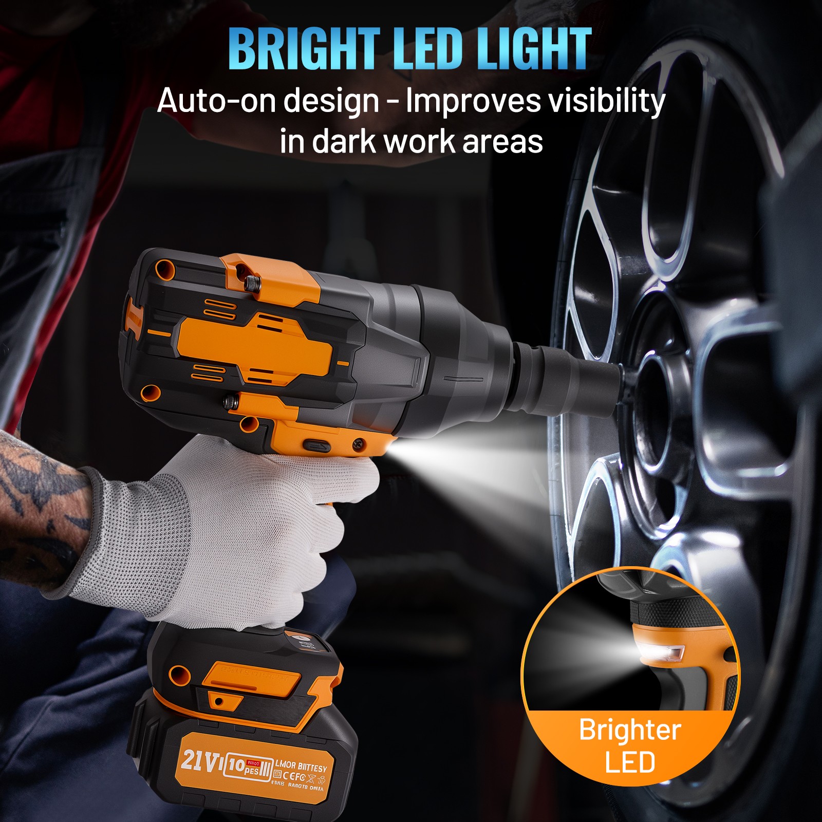 2000Nm 21V 3/4 Impact Wrench High Torque 4 Sockets 2×4.0Ah Kit