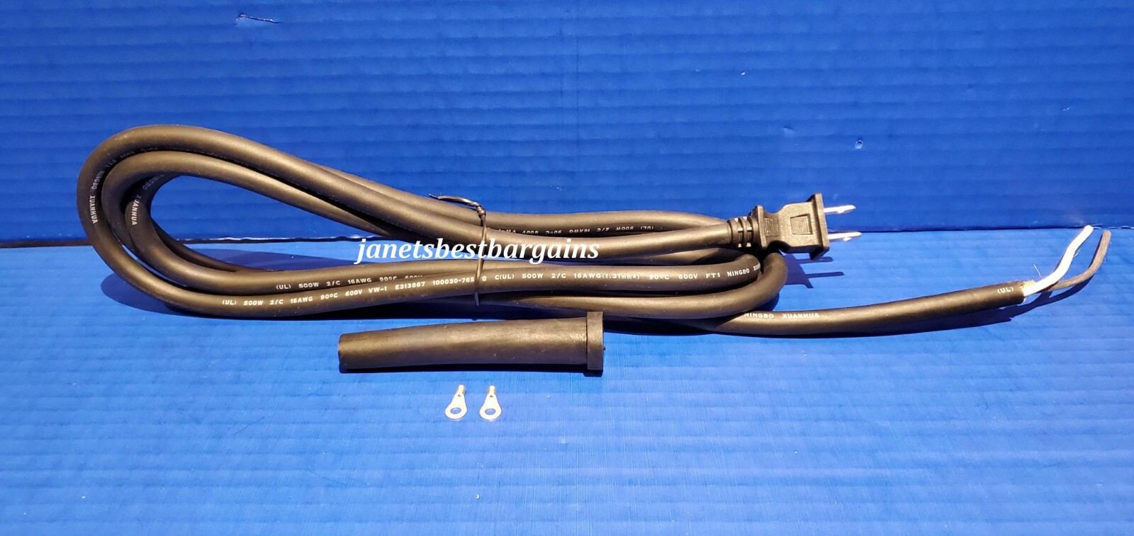 Replacement Power Tool Cord 9 Ft 16/2 16 Gauge 2 Wire 600 Volt w/Boot Terminals