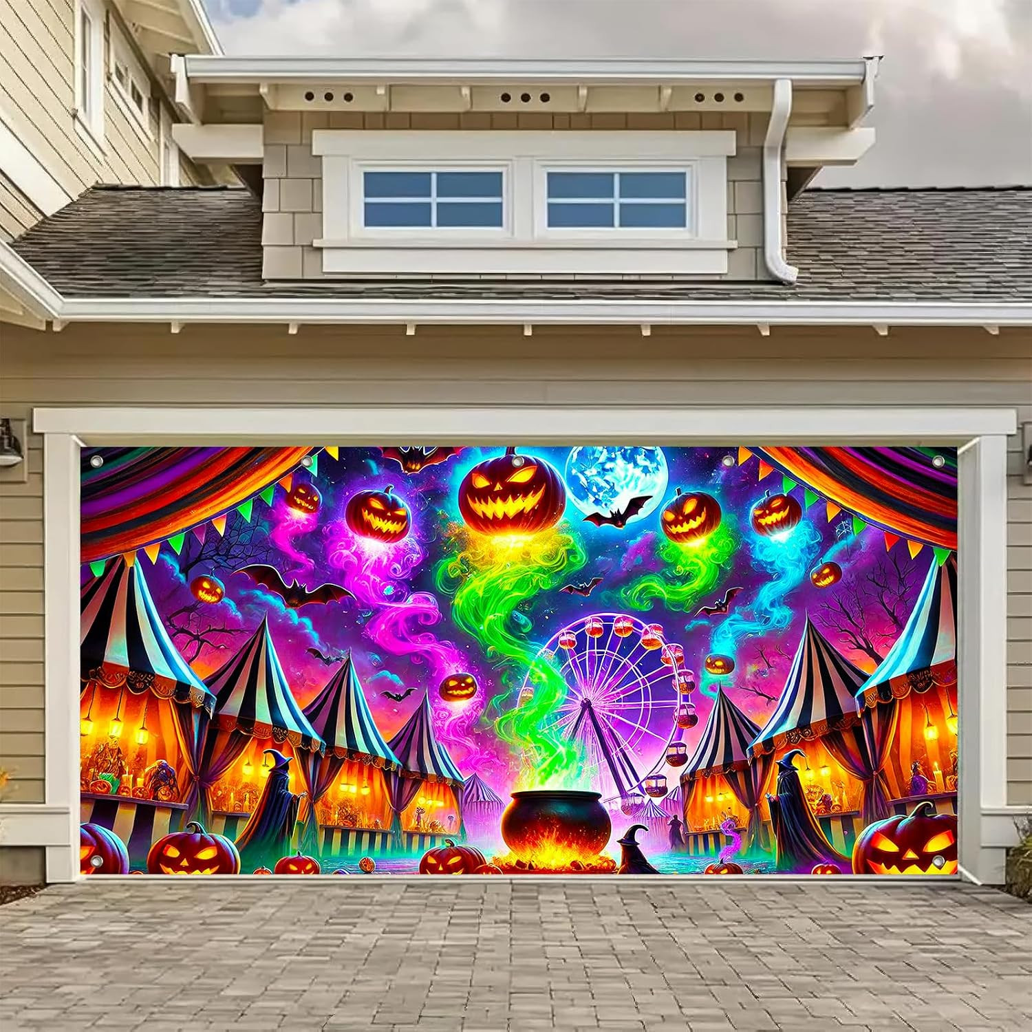 Halloween Garage Door Covers Decorative 13X6Ft Banner | Polyester, Carnival Witc