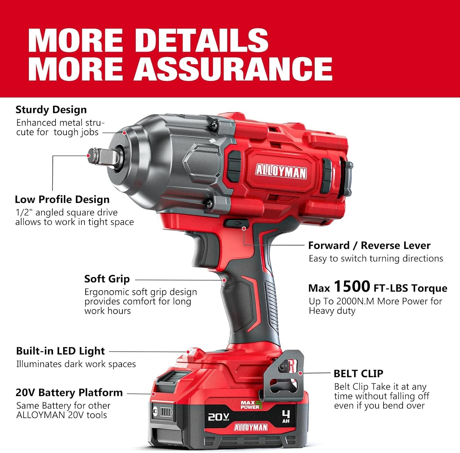 Cordless Impact Wrench 1500 FT-LBS(2000N.M),1/2&Prime; High Torque | Brushless Impact