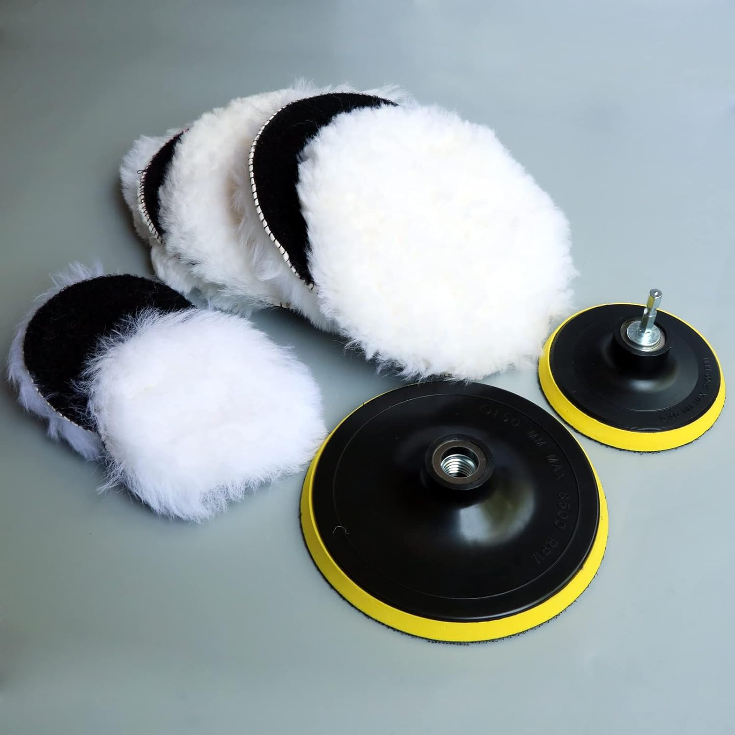 9PCS Wool Polishing Buffing Pads Kit 4 & 6 Drill Adapter Car Polisher