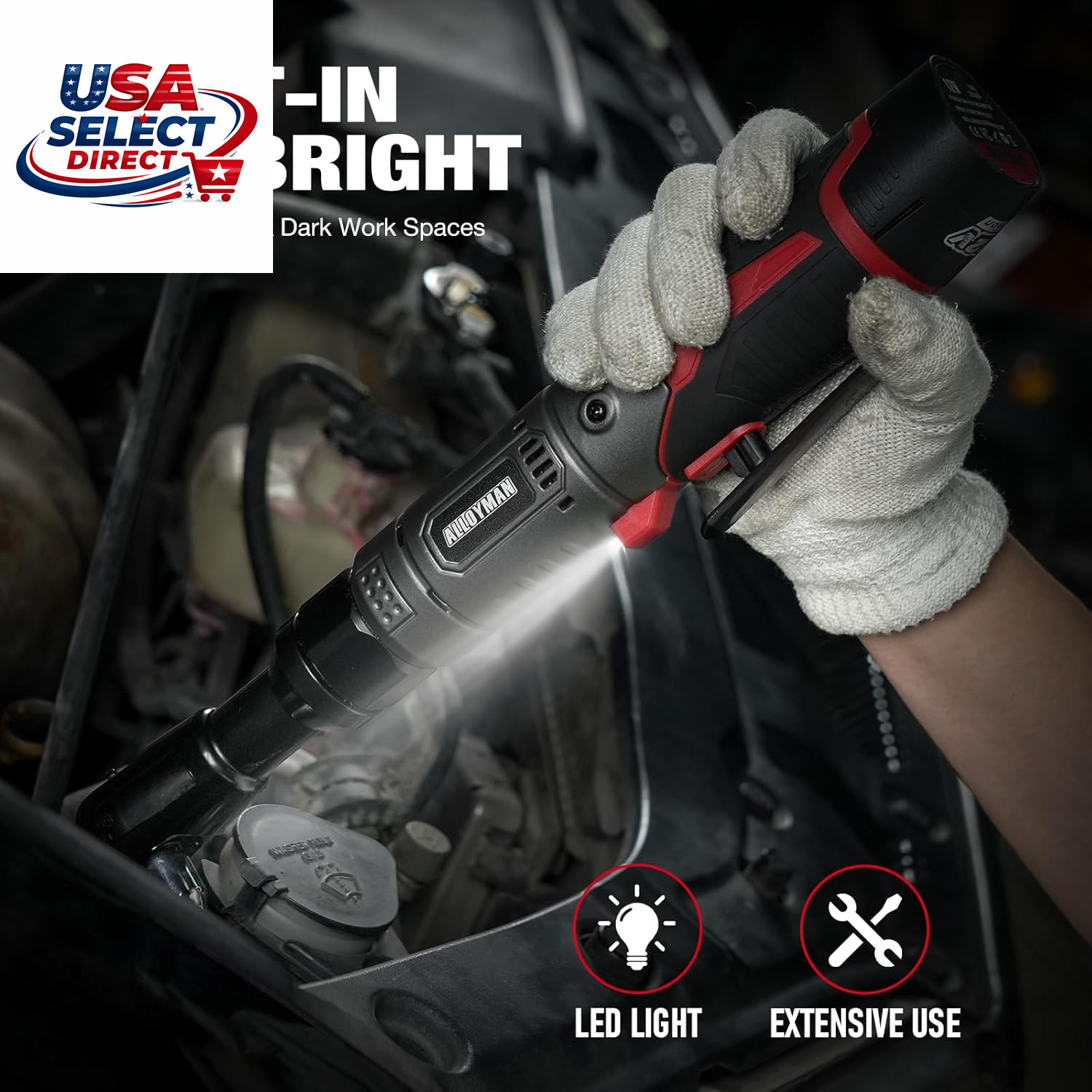 Cordless Ratchet Wrench Set 12V 60Ft-Lbs with 6 Sockets & LED Light