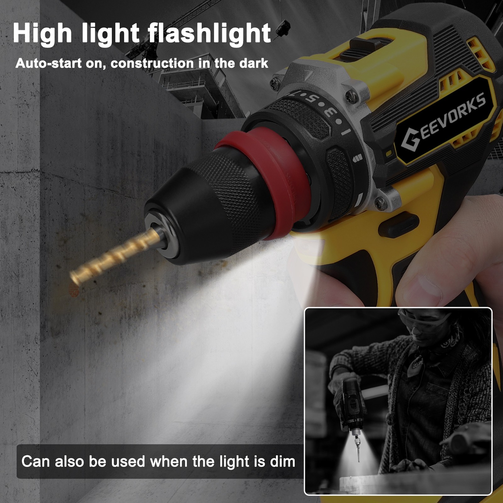 1-Geevorks 16.8V 2in1 Lithium Drill Electric Screwdriver Multi-function TJZD