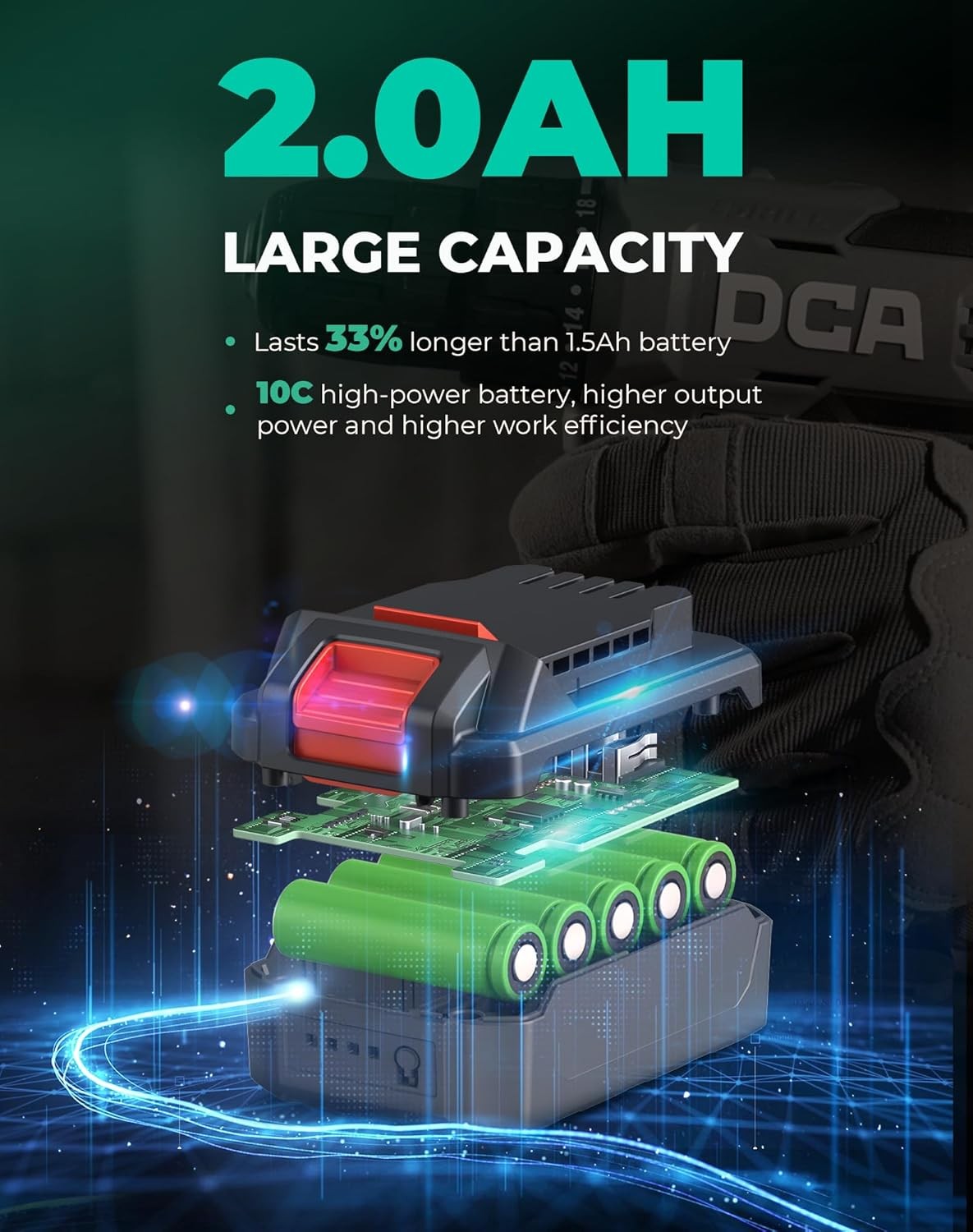 DCA 20V Cordless Drill Driver Kit 2.0A Battery 3/8 » Keyless Chuck 25Pcs Acces