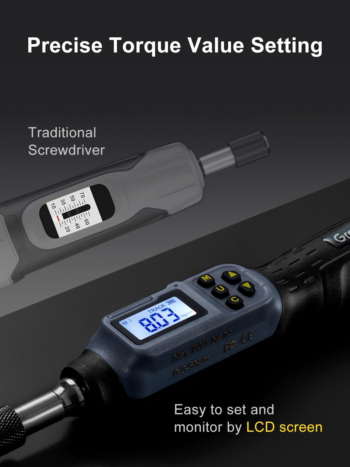 GROWNEER Digital Torque Screwdriver, 2.66-53.1 In-lbs/0.3-6 Nm, 1/4 » Black