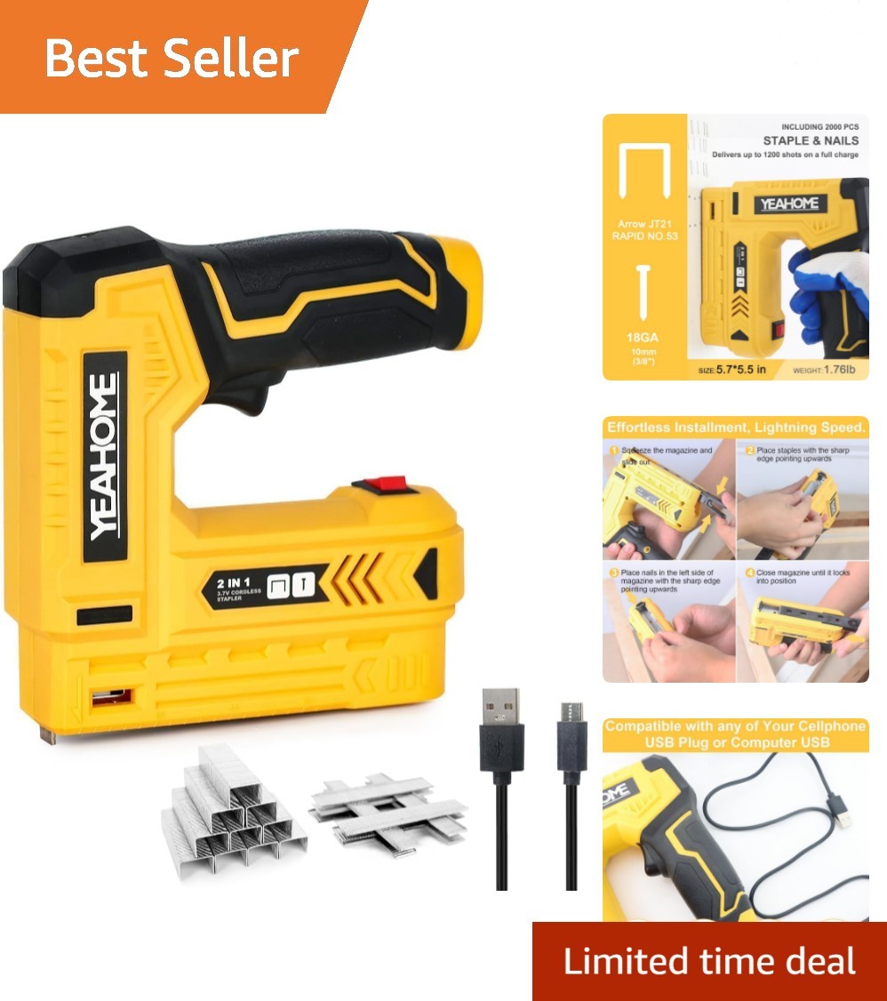 Cordless Electric Stapler and Brad Nailer – 3.7V with USB Charger & 1000 Staples