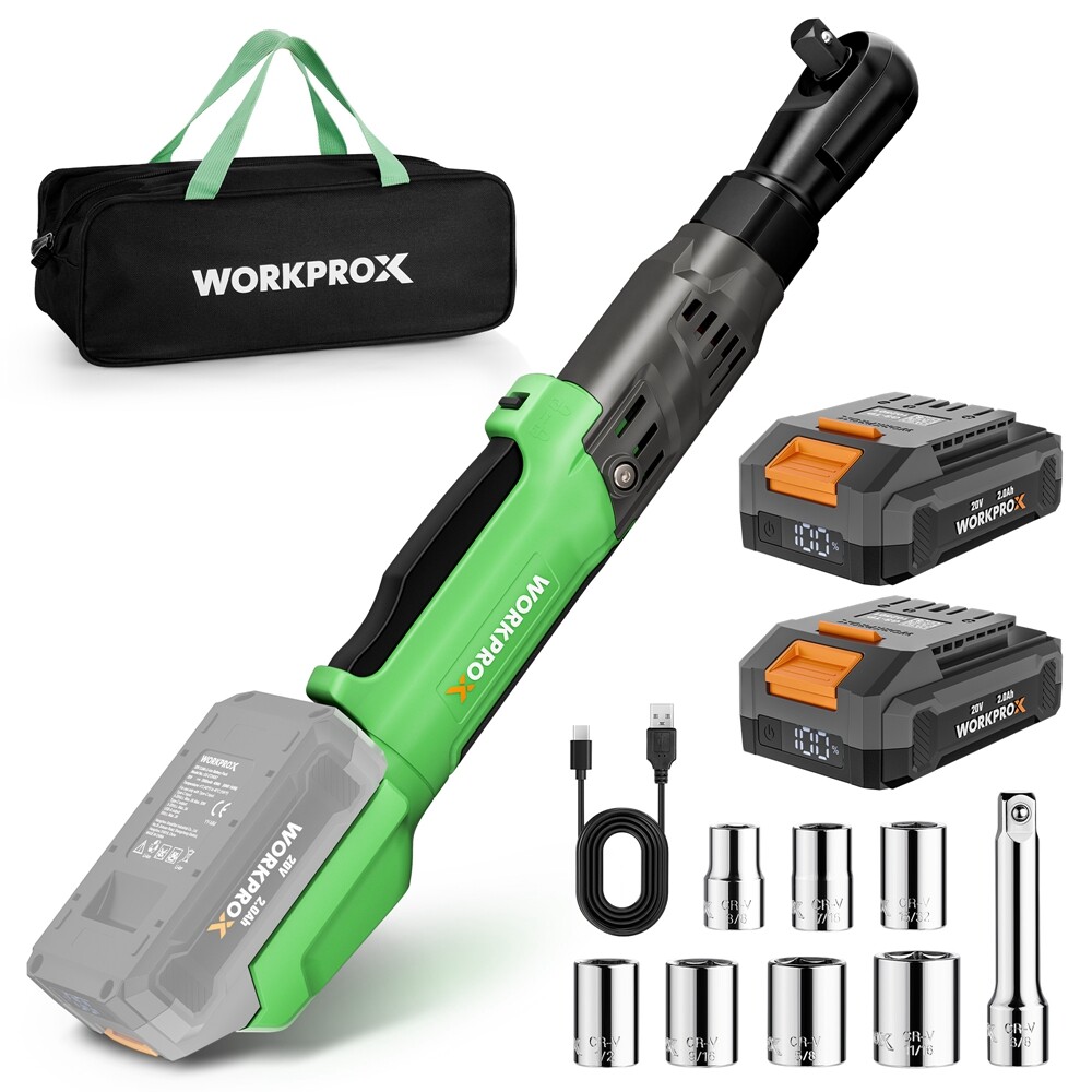 WORKPROX 20V Cordless Electric Ratchet Wrench Kit 2 Battery 1/2&Prime; 74Ft-lbs 250RPM