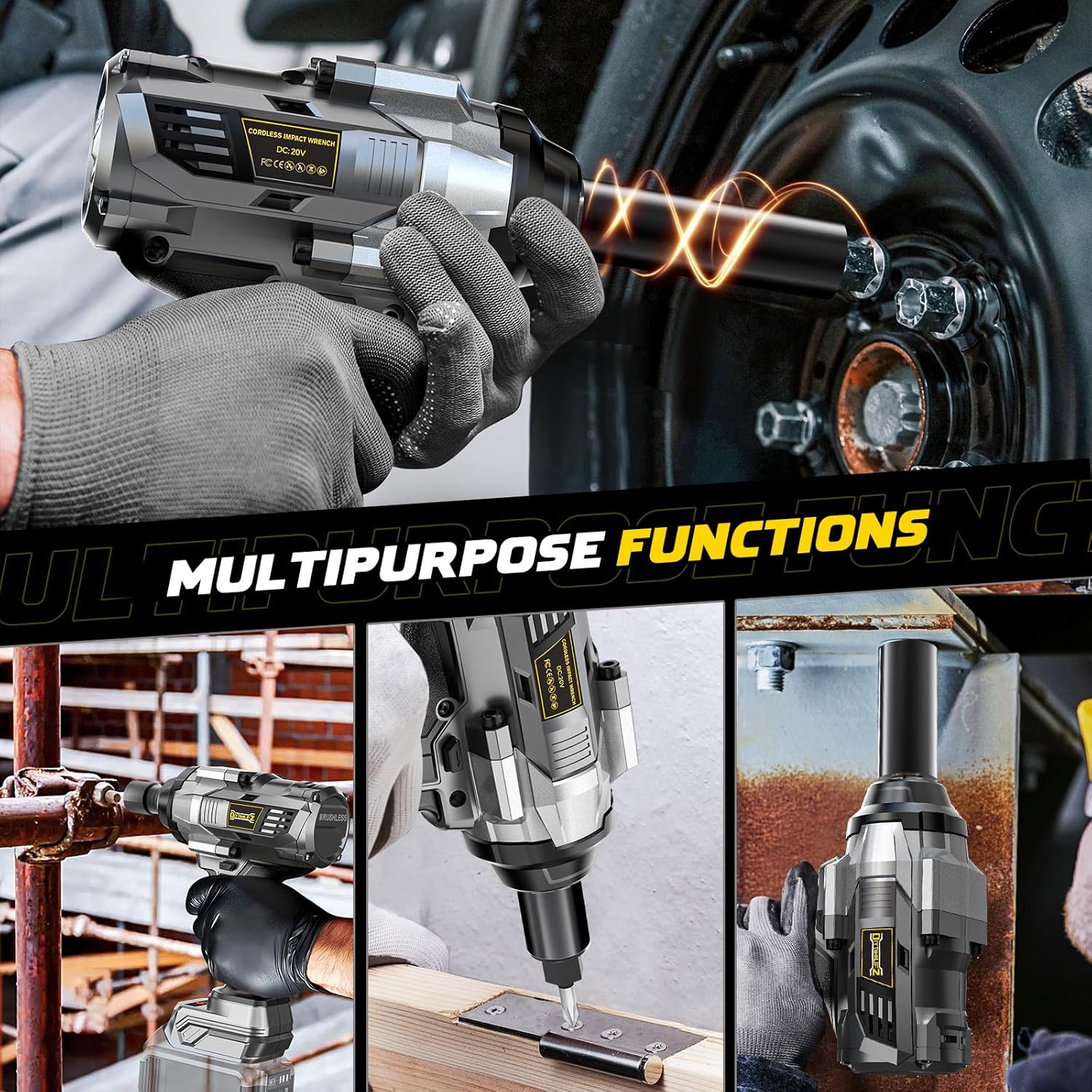 Cordless Impact Wrench Compatible with Milwaukee 18V Battery, 1/2 » 1700FT-LBS 2