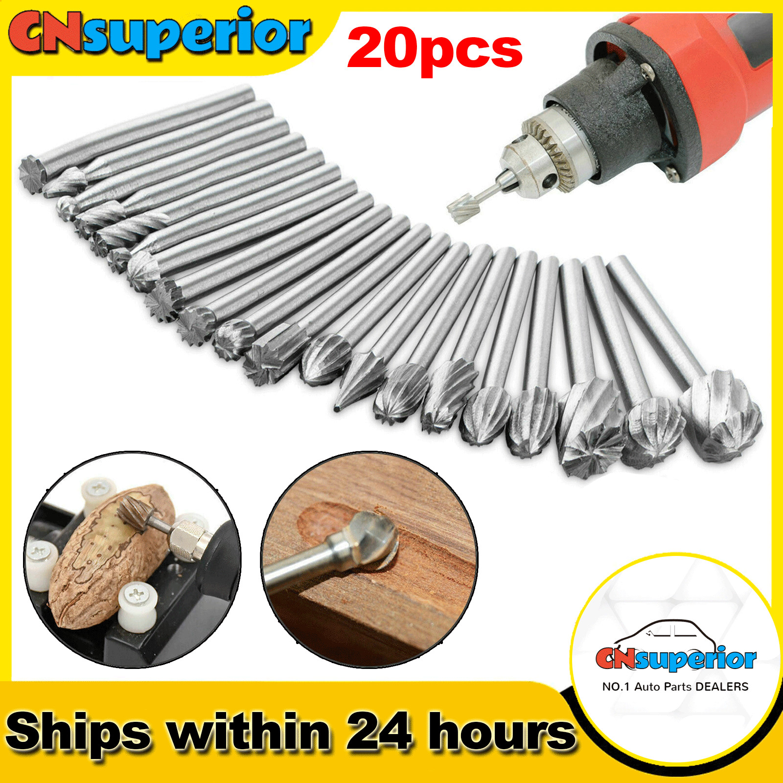 20X 1/8&Prime; Shank Tungsten Carbide Burr Rotary Drill Bits Tools Cutter Files Set US